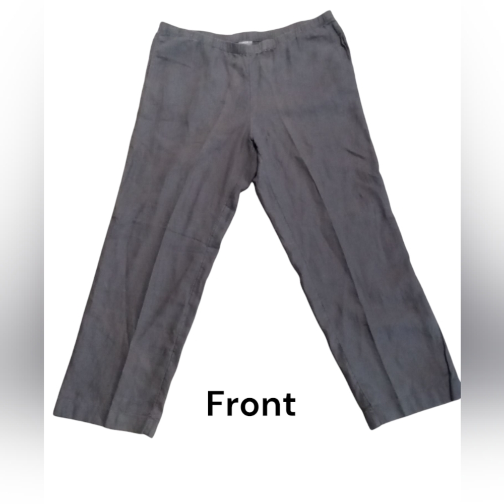 J. Jill 100% Heavy Linen Pull On Pants Women XL Grey Side Invisible Pockets